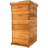 BEEKNOWS 10 Frame Langstroth Beehive Kit Dipped in Beeswax Bee Hives with 2 Deep Bee Box and 2 Medium Super Bee Hive Box with Frame and Foundation(Unassembled)