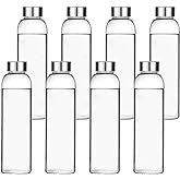 Encheng Glass Water Bottles,16oz Glass Drinking Bottle With Leakproof Stainless Steel Cap,Reusable Juice Bottles Beverage Drinkware,To Go Travel Bottles For Drink,Sauce,8Pack