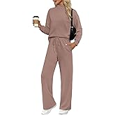 WIHOLL Two Piece Sets for Women Fall Outfits Lounge Sets Mock Neck Tops Wide Leg Pants Vacation Travel Airport Outfits