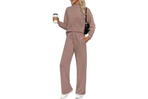 WIHOLL Two Piece Sets for Women Fall Outfits Lounge Sets Mock Neck Tops Wide Leg Pants Vacation Travel Airport Outfits