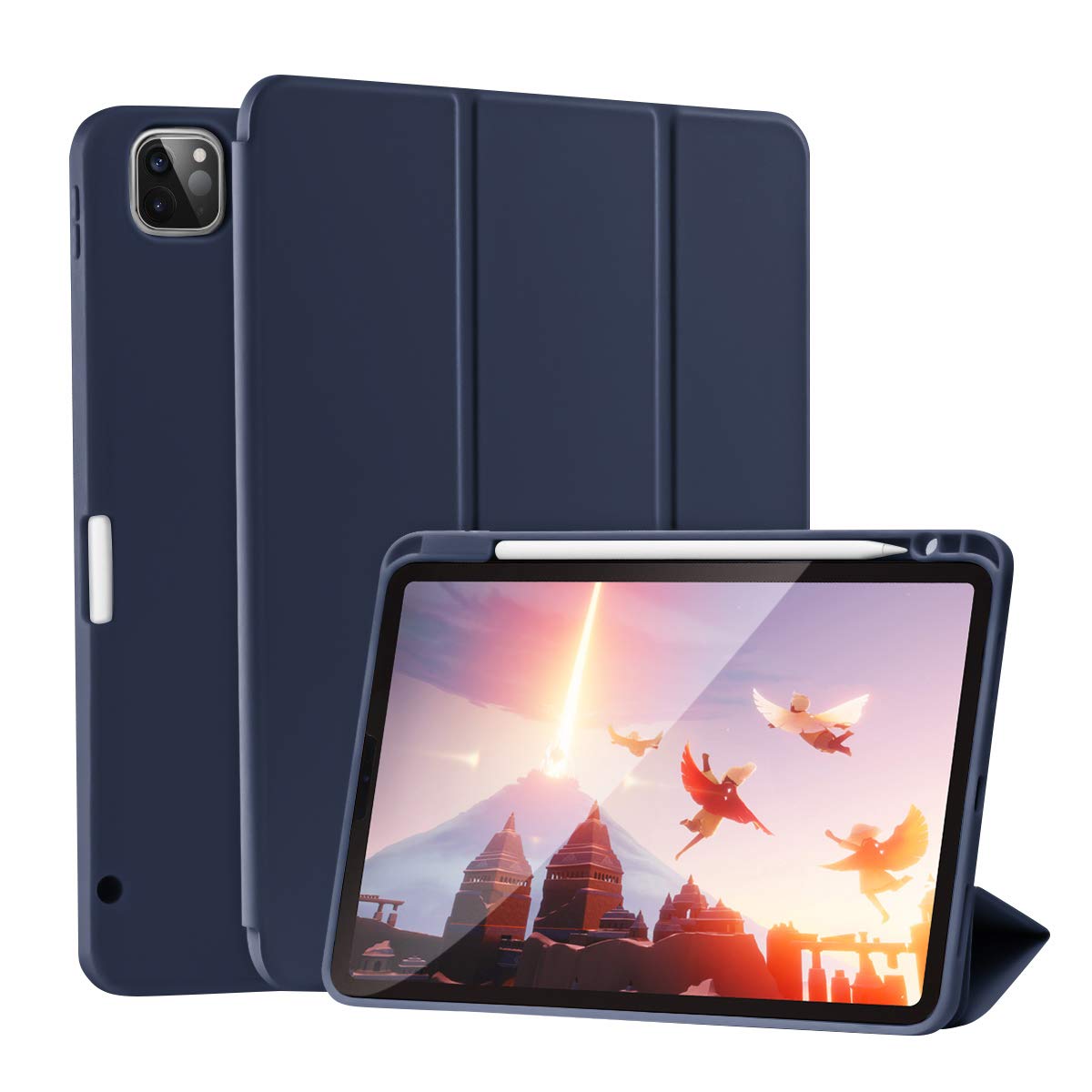 Photo 1 of SIWENGDE Case for iPad Pro 11 Inch 4th/3rd/2nd Generation 2022/2021/2020 with Pencil Holder [Support iPad 2nd Pencil Charging] Slim Trifold Stand Smart Protective Cover, Auto Wake/Sleep(Dark Blue)