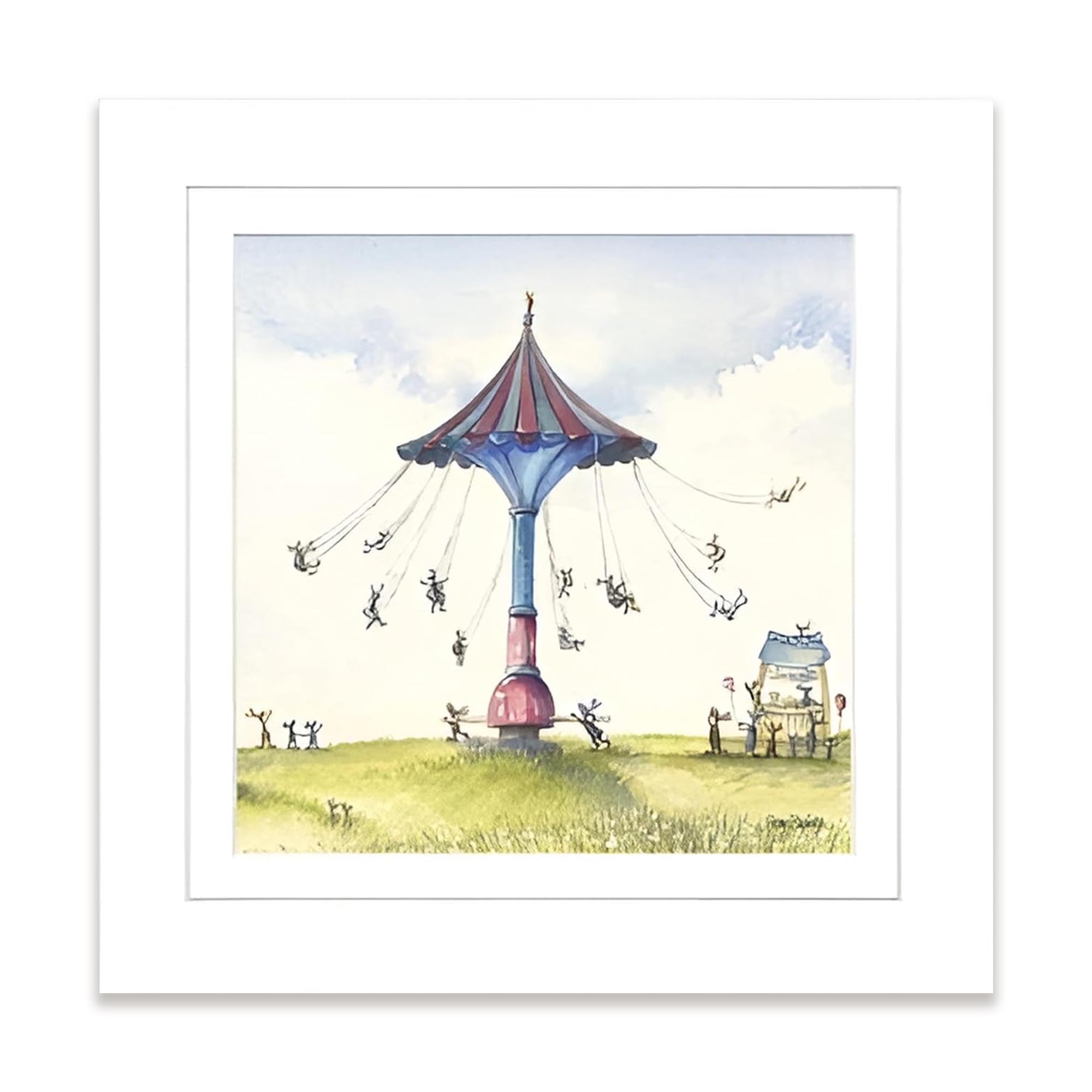 Artko Fairground & Bunny Rabbit Framed Wall Art - 'Carousel & Lemonade' by Catherine Stephenson - Whimsical Animal Print - Ready to Hang Home Décor - 33cm x 33cm