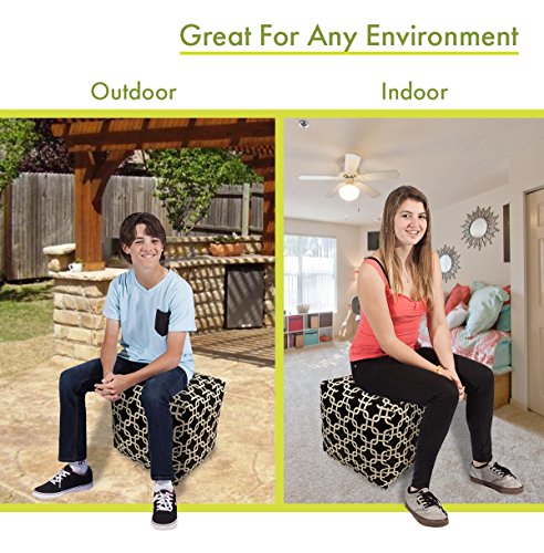 Majestic Home Goods Links Indoor/Outdoor Bean Bag Ottoman Pouf Cube, 17" x 17" x 17" (Black)