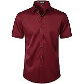 JEMITOP Men's Stretch Wrinkle Free Dress Shirts Formal Wedding Prom Short Sleeve Slim Fit Button Down Shirt