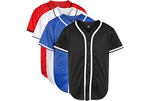 NJKA Blank Plain Hip Hop Hipster Button Down Baseball Jersey, Short Sleeve Active T Shirts