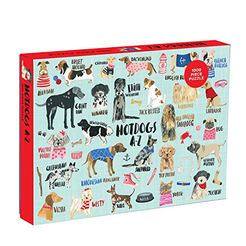 Mudpuppy 1,000-Piece Hot Dogs Puzzle, Playful Artwork Offers Drawings of 26 Fun Dogs, Finished Puzzle Measures 20”x27”