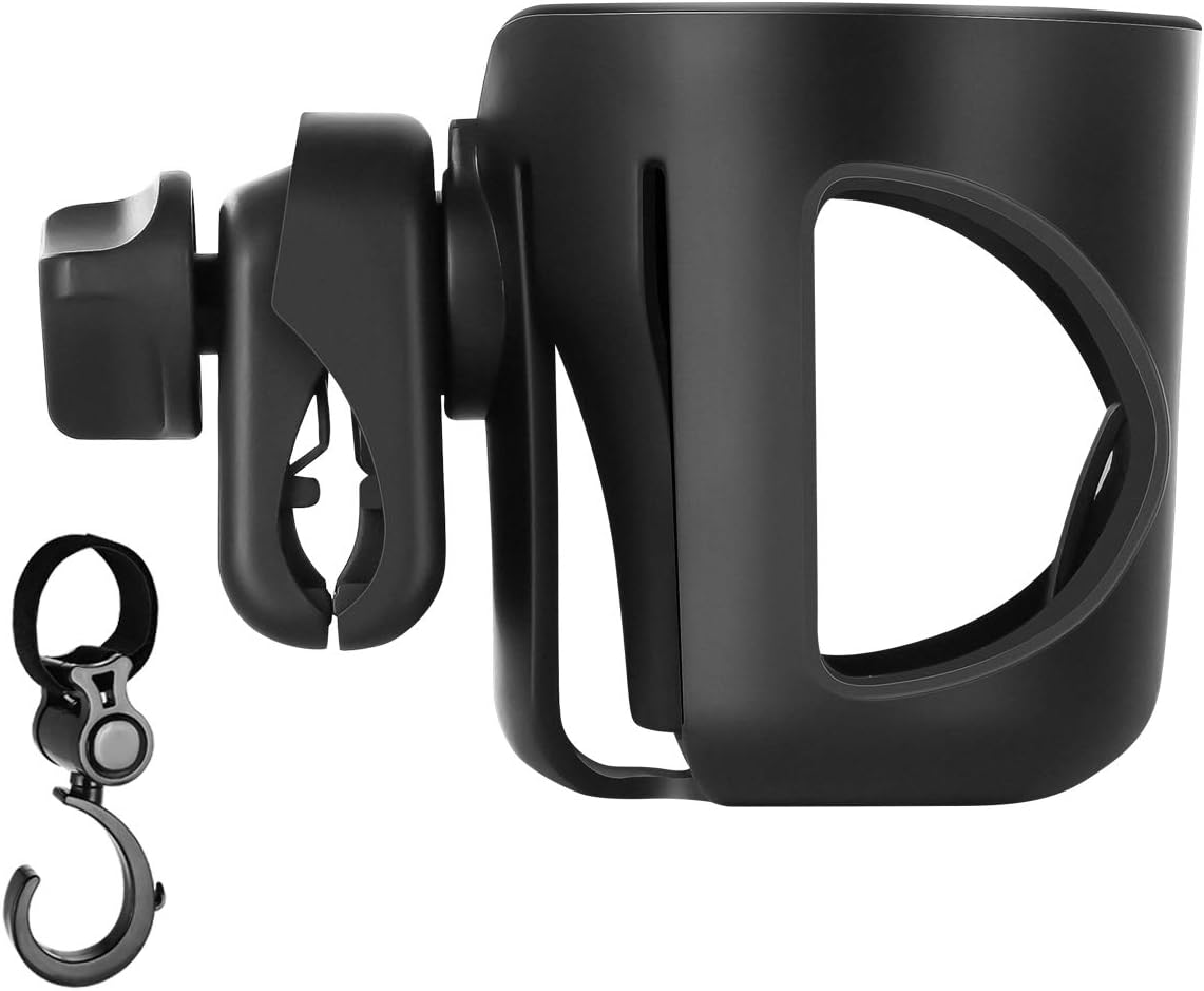 Pram Cup Holder, Water Bottle Holder for Pram with 1 Pram Hook, Universal Pushchair/Stroller Drink and Coffee Cup Holder for Baby Buggy, Bike and Wheelchair