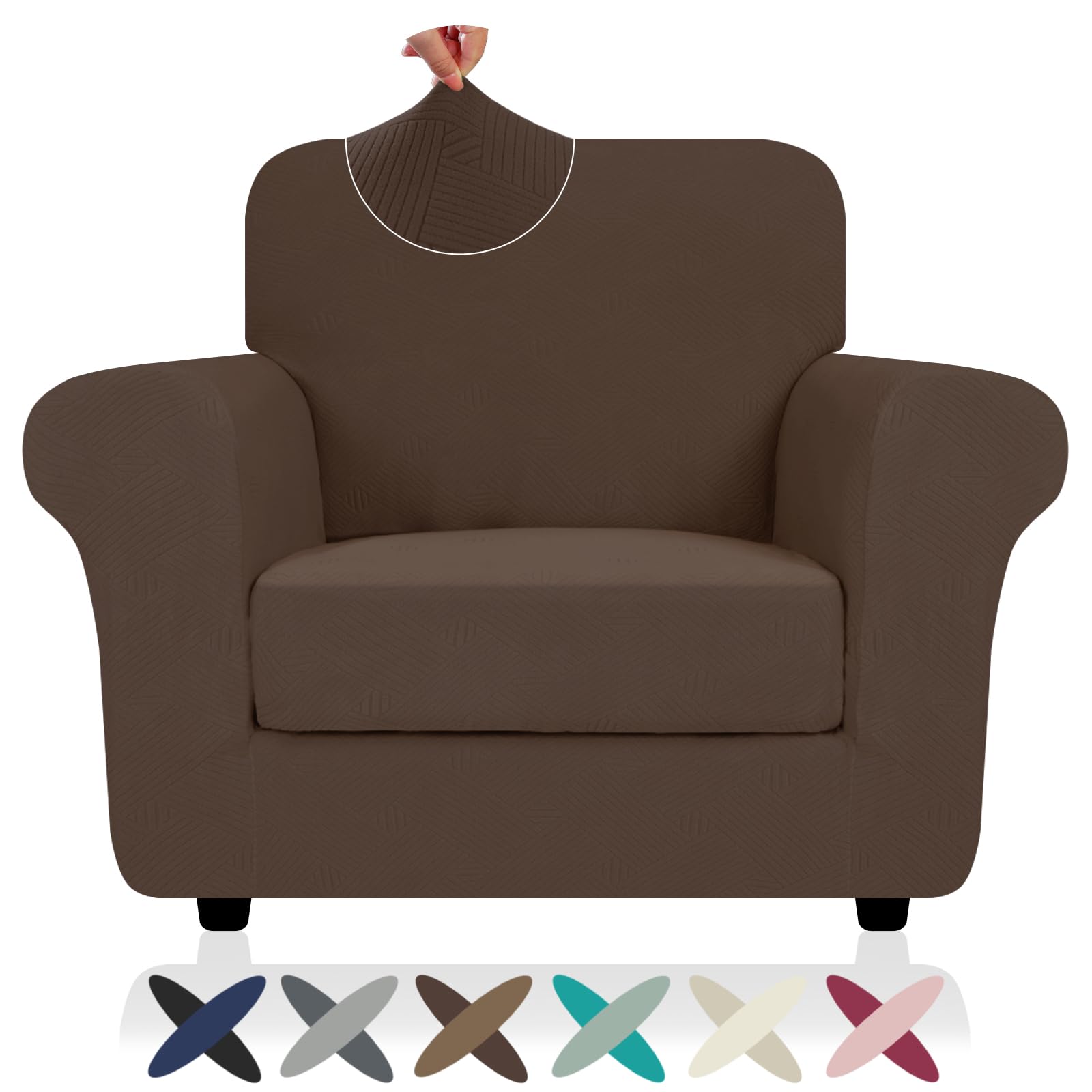 Photo 1 of 2025 Striped Chair Covers 2 Piece, Stretch Chair Slipcover with Arms for Living Room, Anti-Slip Armchair Cover with Bottom Ties, Thick Durable Washable, Soft Cozy Protector (31"-46",Dark Coffee)
