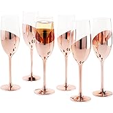 MyGift Modern Stemmed Rose Gold Champagne Flute Set of 6, Bridesmaid and Wedding Toasting Glasses, Prosecco Wine Glass, Mimosa Glass Set, Cocktail Glass Set, Drinking Glassware