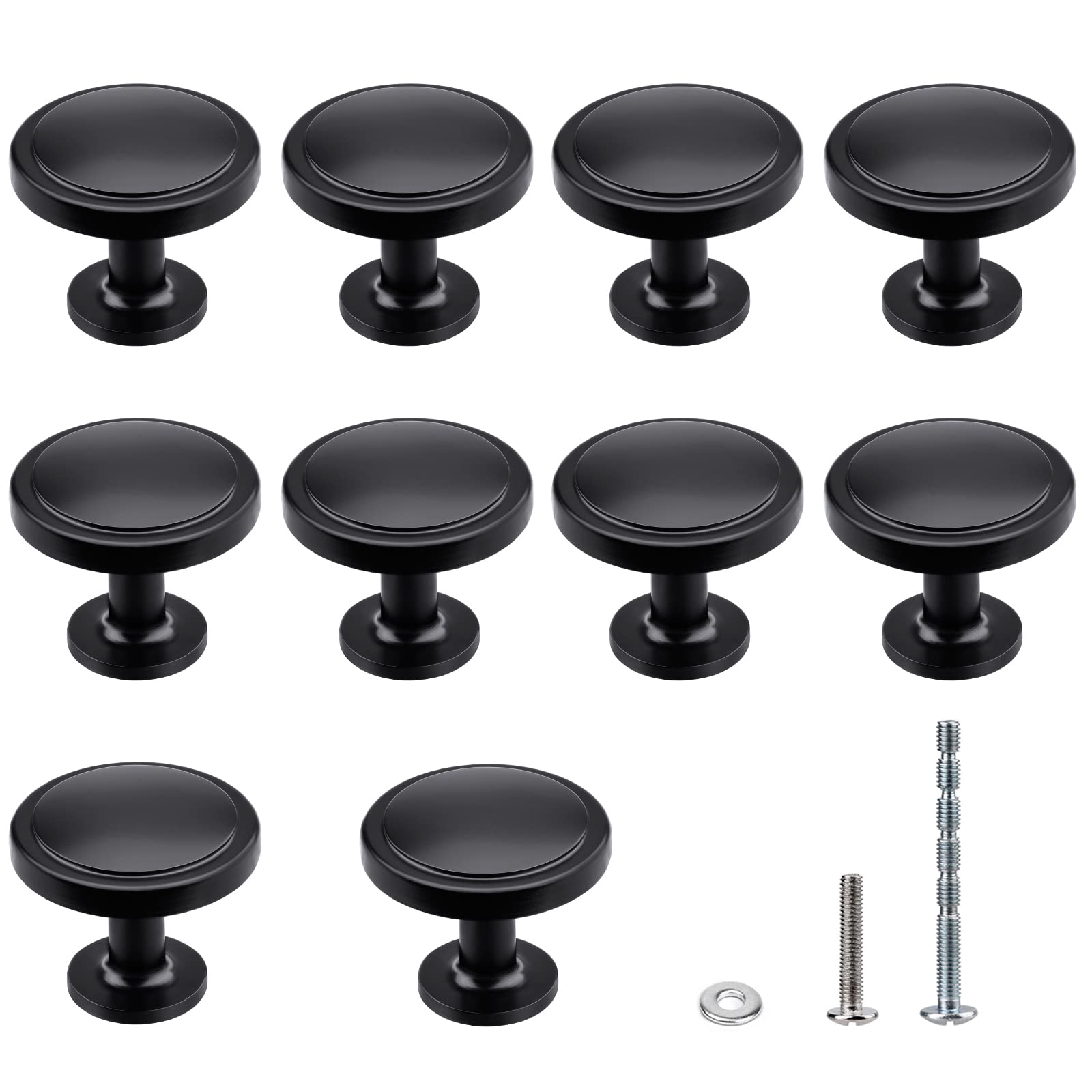 WEAVERBIRD 10pcs Cupboard Handles Zinc Alloy Drawer Black Door Round Kitchen Small Knobs 30mm Desk Handles with Screws Fits in Furniture Wardrobe Dresser Internal Bathroom Cabinet