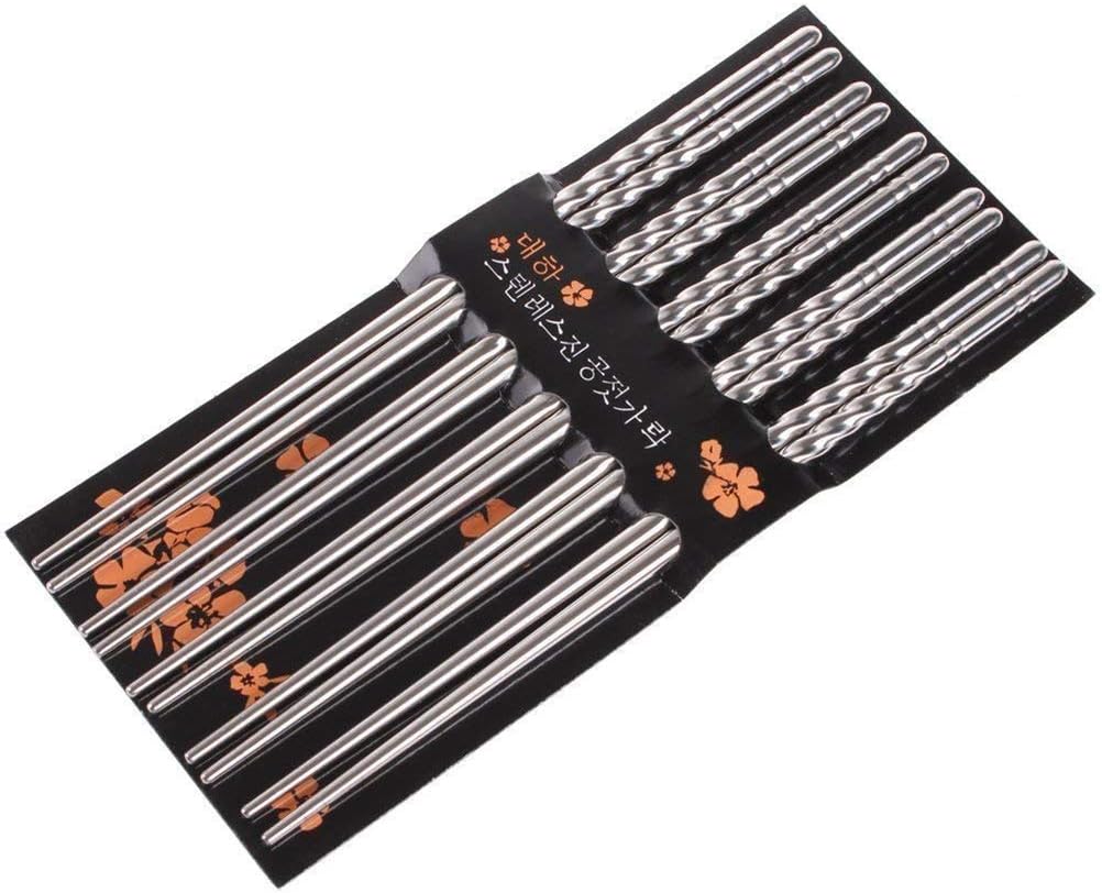 5 works Stainless Steel Chopsticks Chinese Japanese Korean Chopsticks (B) - Image 3