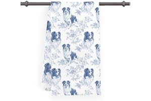 Chinoiserie Border Collie Kitchen Towels, Border Collie Decor Gifts for Women, Dog Mom Gifts for Women, Dogs Lover Gifts, Blu