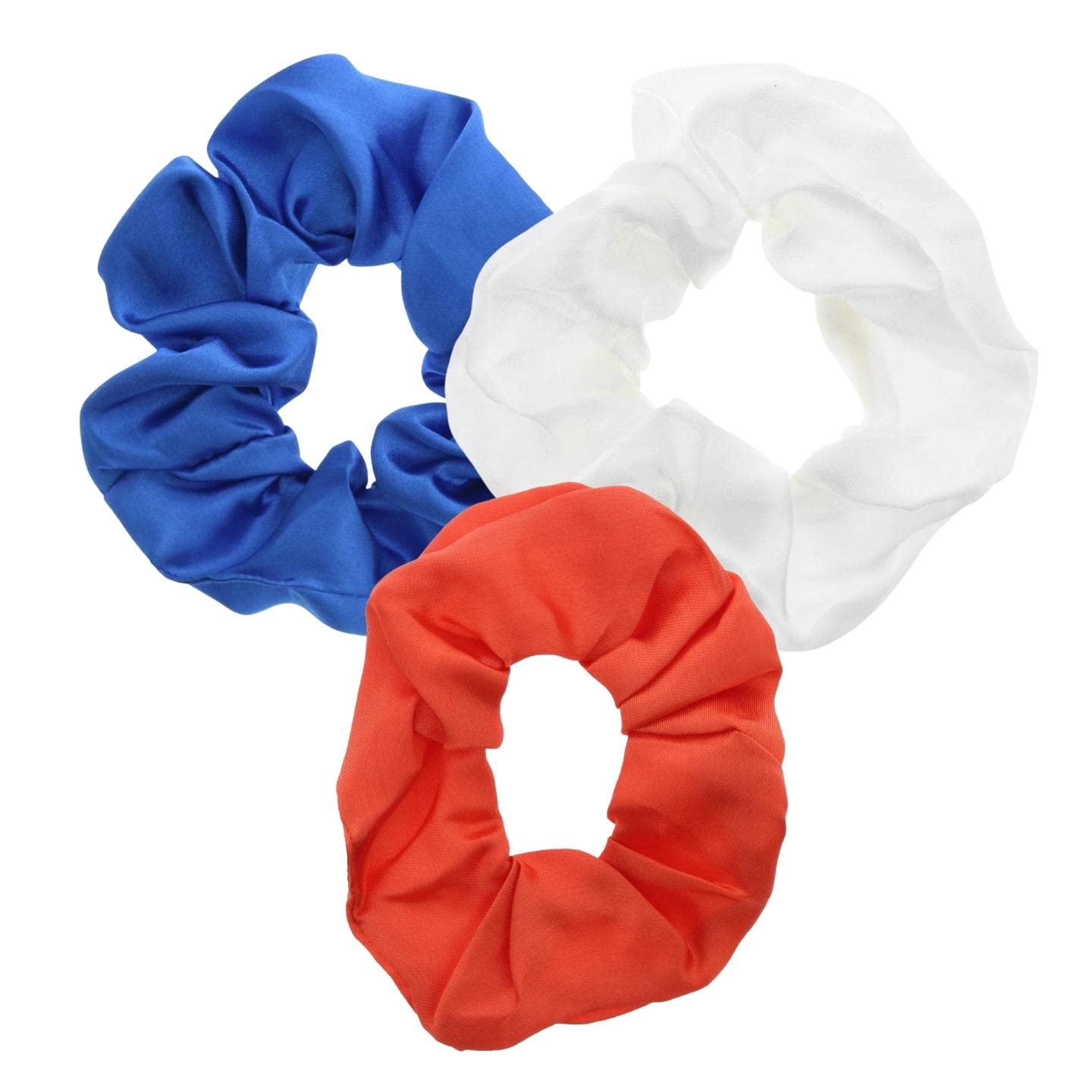 Topkids Accessories 3pc Satin Hair Scrunchies for Women & Girls, Hair Accessories for Women, Hair Bobbles, Hair Ties, Hair Elastics, Ponytail Holders, Hair Styling Accessories (Union Jack Tones)