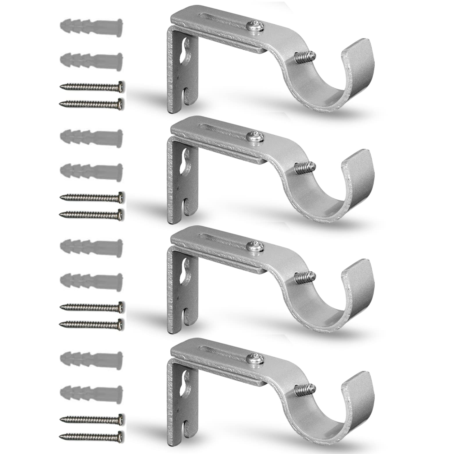 QualityDen Curtain Pole Brackets Adjustable Length of 9 - 12cm - Metal Curtain Rod Brackets Set with Screws for Poles, Wall Rod-Heavy Duty & Rust Resistant (Silver - 4pcs)