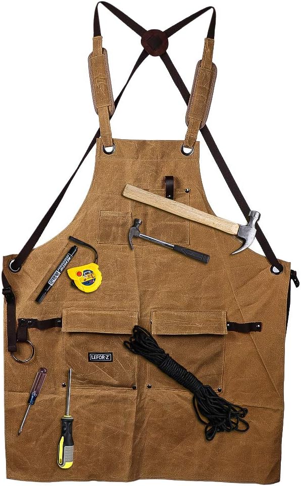 LEFOR·Z Work Apron for Men Heavy Duty Waxed Canvas Tool Apron for Carpenter Woodworker with Cross-Back Straps - Image 4