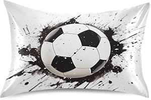KOPIRIT Soccer Ball Pillow Covers Silk Pillowcase for Hair and Skin Soft Smooth Breathable Cooling Satin Pillowcase Standard Size Pillow Case for Women Boys Girls, 20x26 Inch