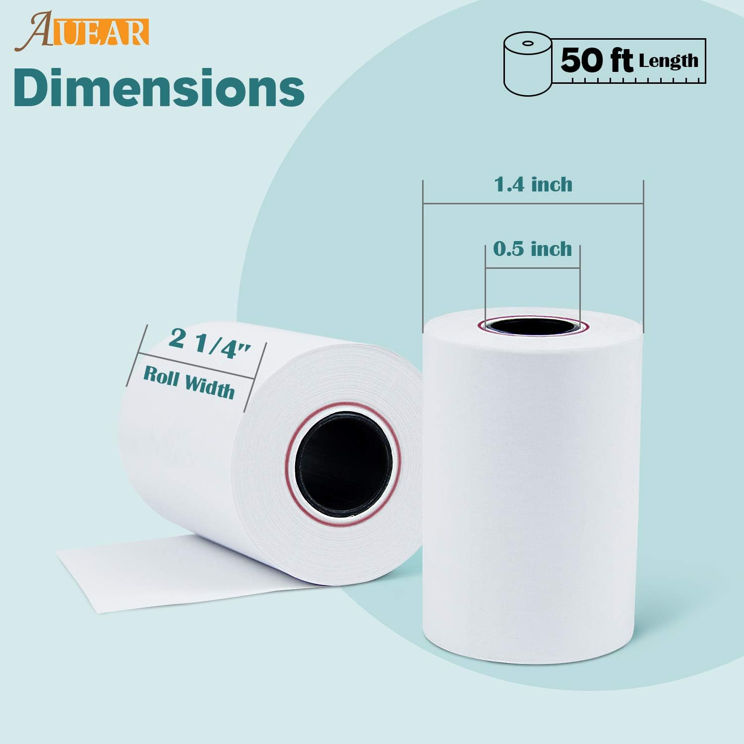 AUEAR, Thermal Cash Register POS Paper Rolls, 2 1/4" x 50' - BPA Free (50 Pack): Home & Kitchen