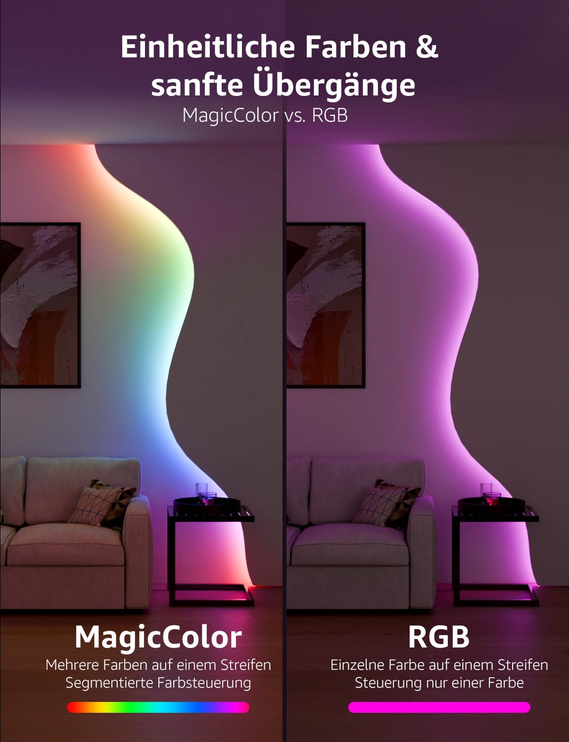 Lepro AI LED Streifen S2, 5M RGBCW LED Strip mit echtem Weißlicht, MagicColor RGBIC, Personalisierter KI-Lichtdesigner, Musik-Sync, Kompatibel mit Alexa & Google Assistant für Gaming & Ambiente 6