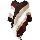 Ferand Women's Striped Poncho Sweater Cozy Knit Fringe Shawl Wraps for Fall Winter