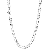 Porment 925 Sterling Silver Figaro Chain Necklace for Women and Men, 4mm Hypoallergenic Nickel-Free Silver Necklace Chain, Lobster Clasp Mens Chains Durable Waterproof Gift Ready Jewelry
