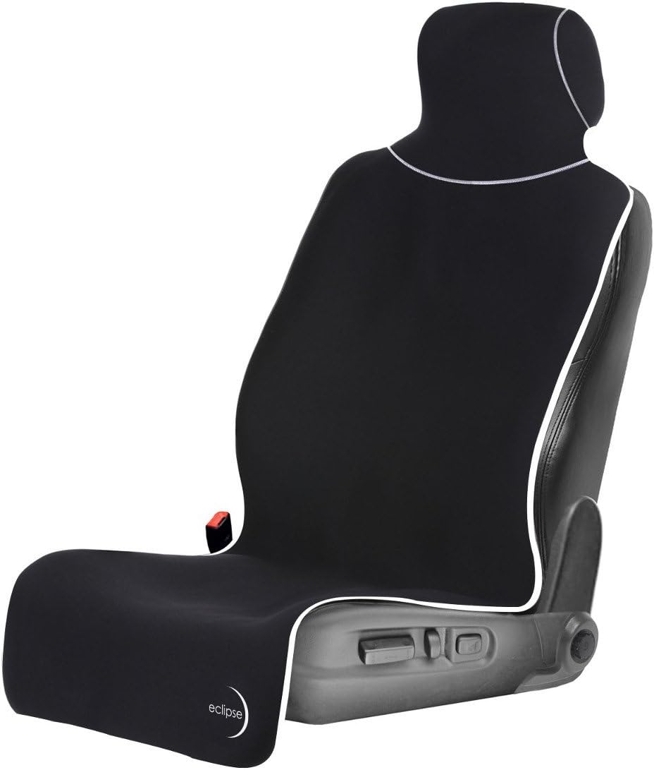 Car Seat Cover and Protector - Universal Fit Ideal for Cars, Trucks and SUVs - Waterproof Protection - Shield Your Seat from Sweat, Stains, Spills, Smell (Black with White Trim & Black Backing)