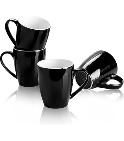 Urbanstrive 16 Oz Ceramic Coffee Mugs Set Of 6 – Large White Mug For Office & Home (Black Accent) - View #13