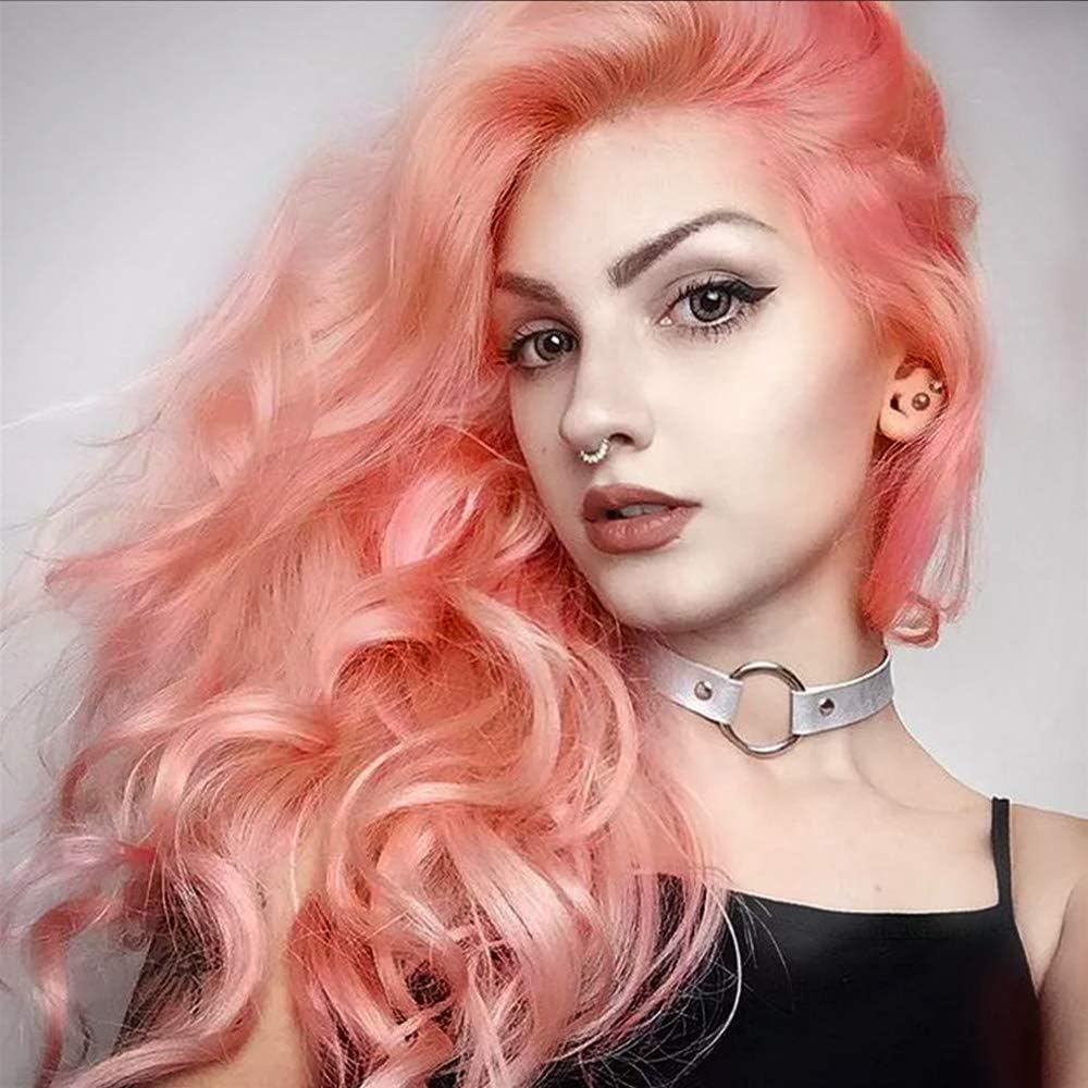 AISI HAIR Long Wavy Pink Wig with Bangs Mix Color Women Girls Custom Cosplay Halloween Party Wigs Synthetic Heat Resistant Hair Full Wigs (Orange Pink Mixed Color,20 inches)