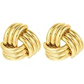 Elegant Gold Plated Twisted Knot Stud Earrings, 0.83 Inch Vintage Metal Statement Earrings for Women