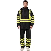 DPSAFETY Hi Vis Safety rain Jacket,Reflective Class 3 Rain coat with Inner Mesh Lining and Pockets High Visibility Waterproof work Rain Suits for men&women(Black,SM/MD)