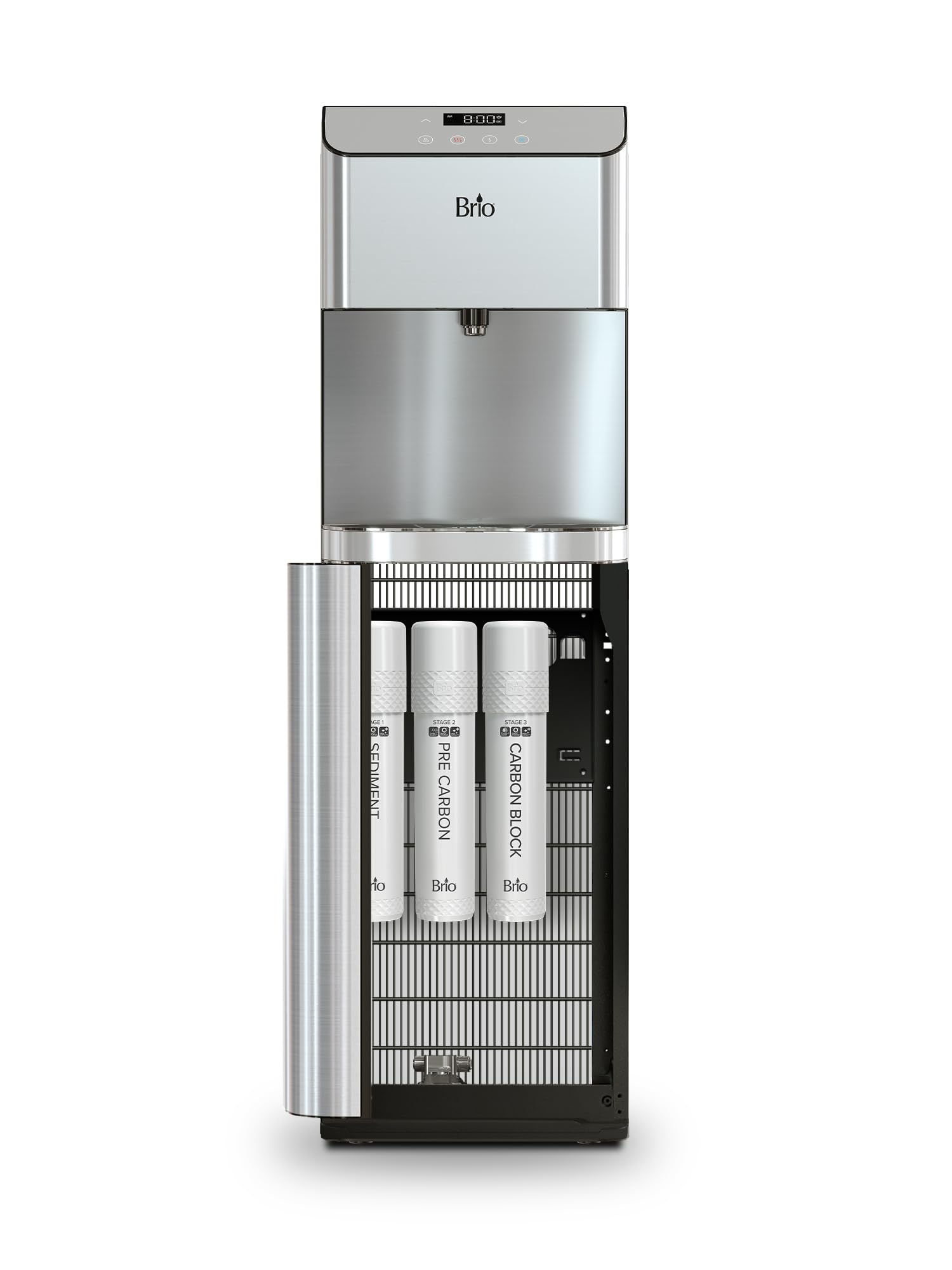 Brio Moderna Self Cleaning Bottleless Water Cooler Dispenser with Filtration – Adjustable Temperature – Digital Clock – LED Nightlight – Tri Temp Hot, Cold, and Room