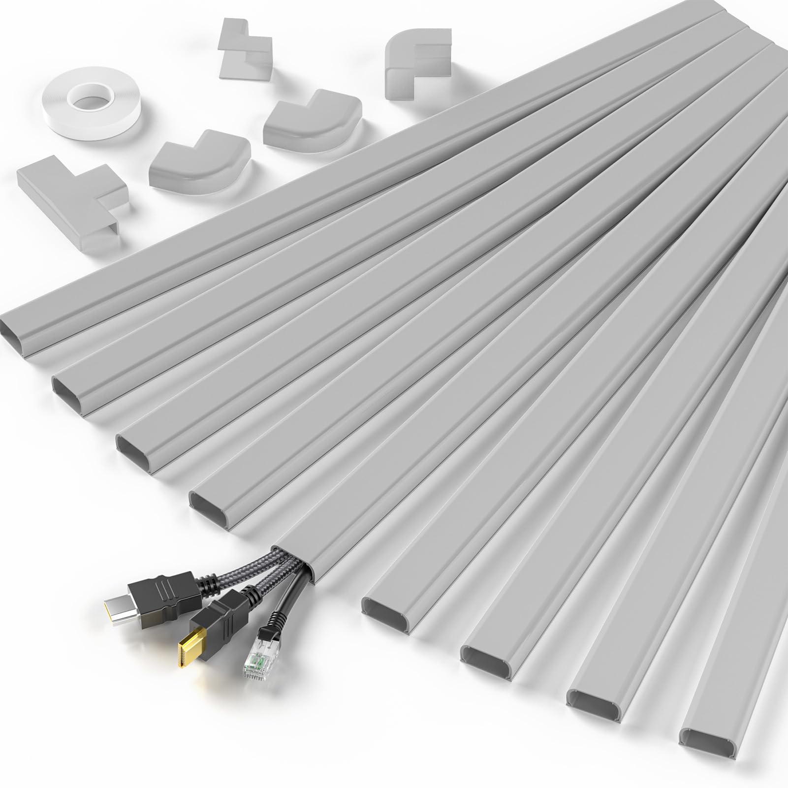 Photo 1 of Delamu Cord Hider, 142in Cable Hider, Cord Covers for 2-3 Wires on Wall, Wire Covers for Cords, Wire Hiders for TV on Wall, Easier Setup Cable Cover Cable Management, W0.94 H0.47in, Grey