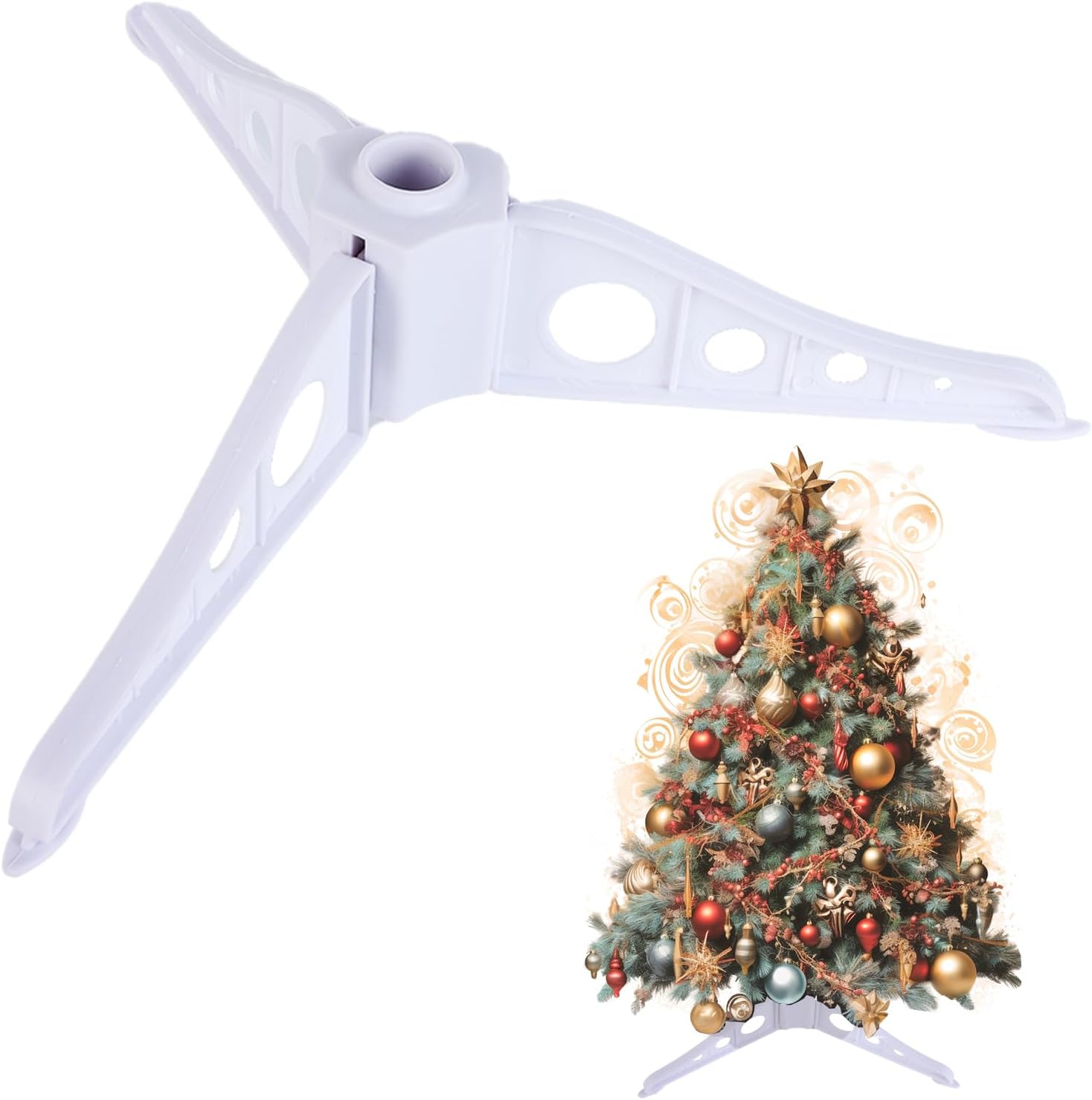 Tree Stands - OBACAT Christmas Tree Stand, Folding Christmas Tree Base, Plastic Replacement Artificial Xmas Base Holder for Artificial Trees 0.75'' in Diameter (White)