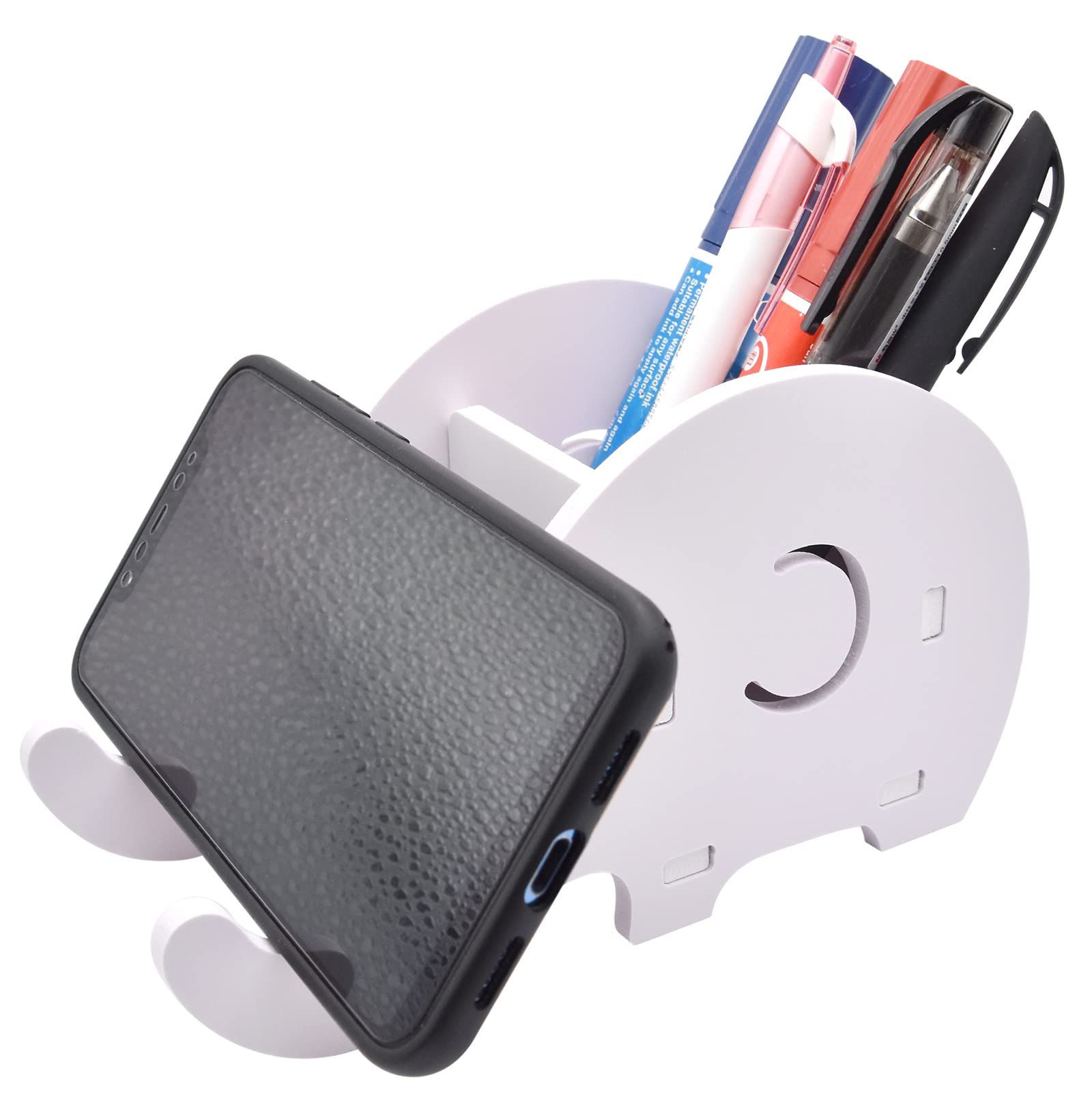 Ranvi Elephant Shape Pen Cup, Pen Holder Desktop Management, Mobile Phone Stand, White