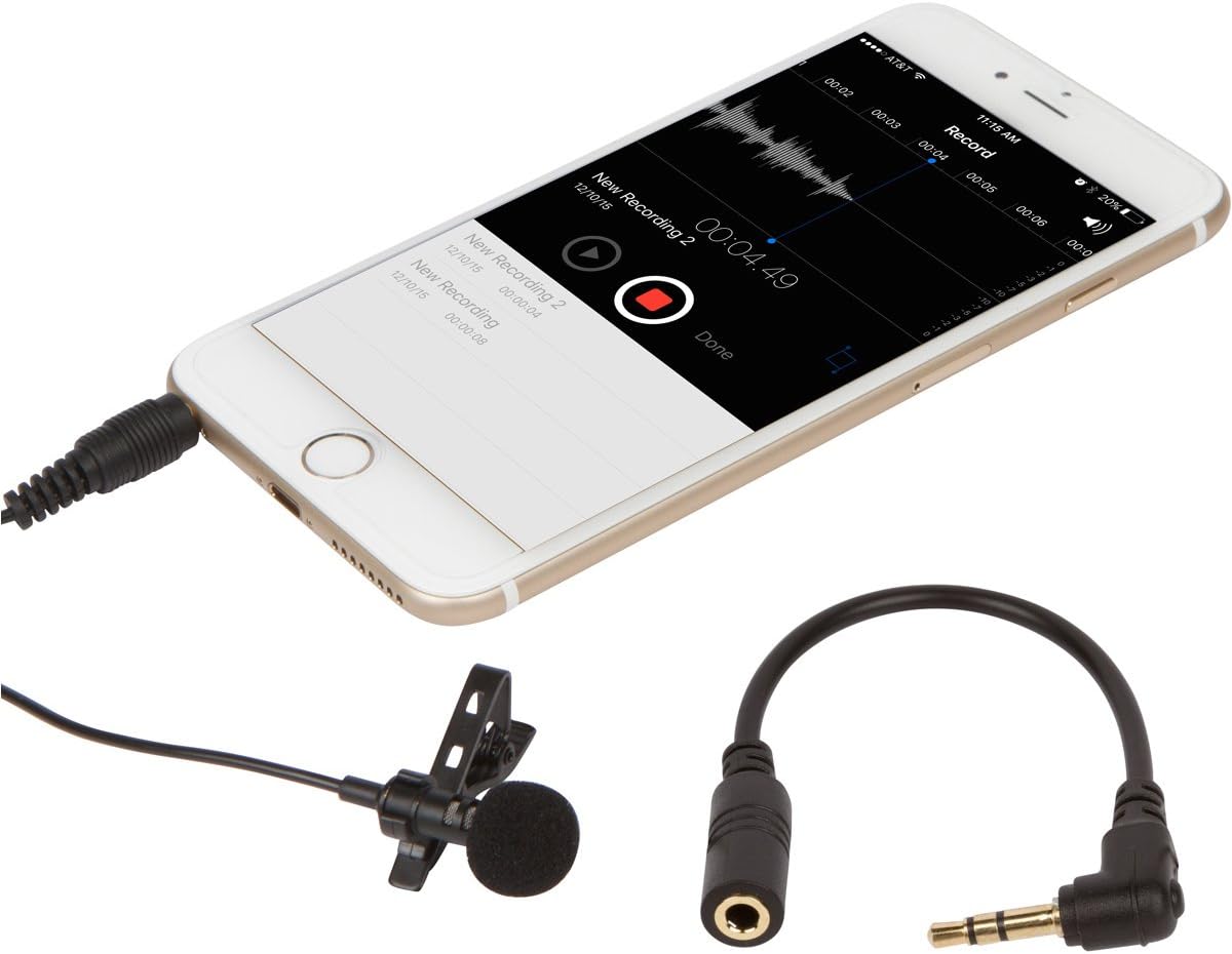 Lavalier Microphone with TRRS to TRS Adapter Cable, Lav Mic Over 6.5