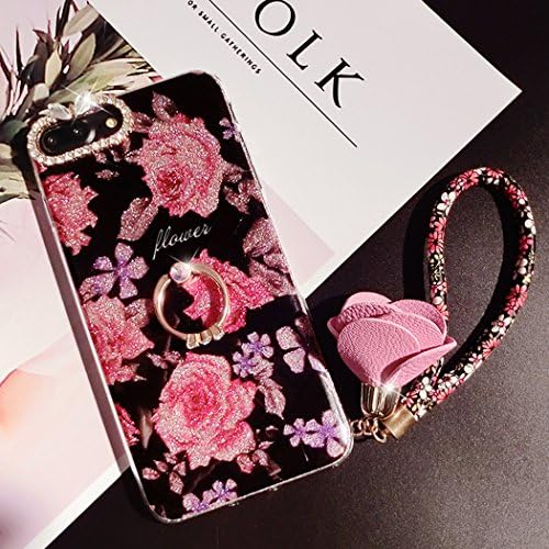 Tianyuanxuan Iphone 7/8 Case Silicone Crystal Rhinestone Bling Diamonds Glitter Soft Shell Flower Cover with Ring Protector for iphone7/ 8
