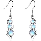 Gemstone Drop Earrings 925 Sterling Silver Turquoise/Moonstone/Moss Agate Dangle Earrings for Women Creative Curve Line Earrings for Girls Turquoise/Moonstone/Moss Agate Jewelry Gift