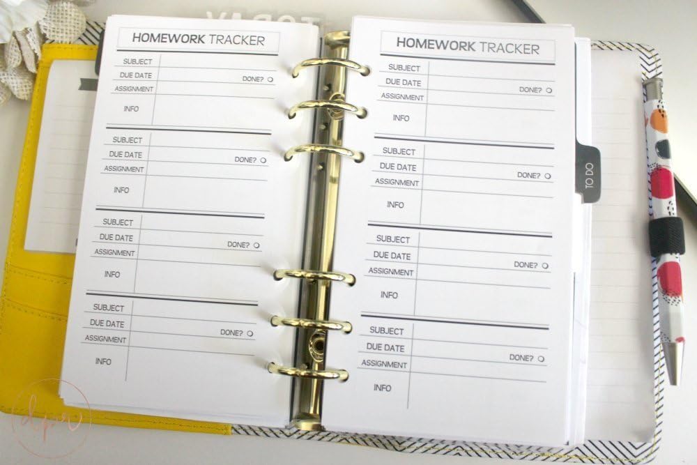 Personal Ring Size : Homework Tracker | Printed Planner Inserts | DreamPlanRepeat