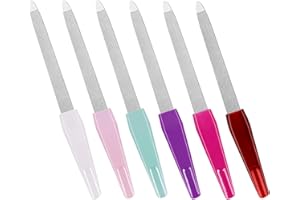 AHATOPIA Nail Files for Natural Nails (6 PCs), Sword Metal Nail Files Made of Stainless Steel with Non Slip Handle, Double Sided Fingernail Files Sapphire Grit for Natural Nails Toenail Color Mix