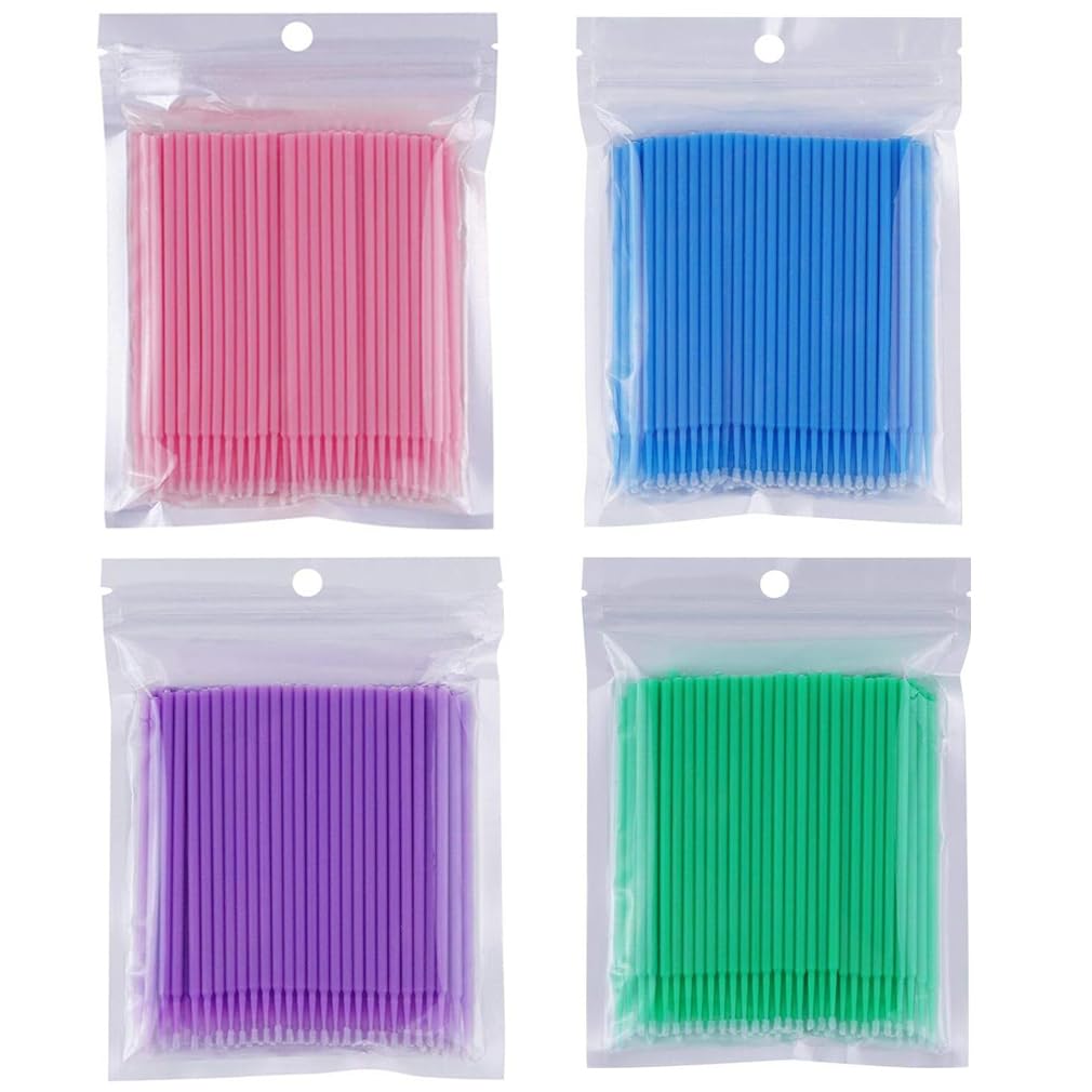 400PCS Micro Applicator Brushes Eyelash Brushes Microbrushes Eye Extension Brushes Mascara Wands Eyelash Brush Cosmetic Makeup Brush Tool for Cleaning Eyelash Extensions (4-colour outfit)