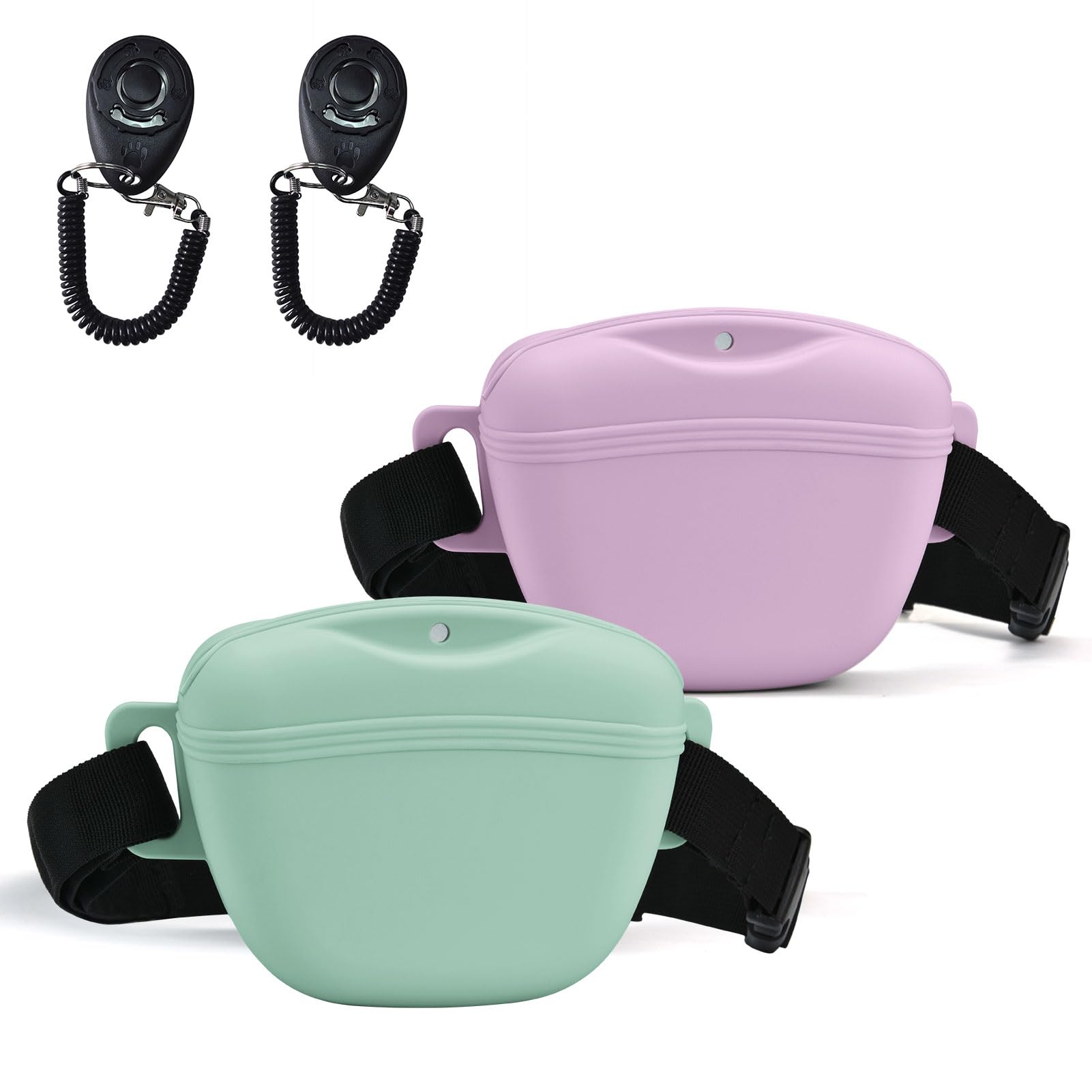 AUDWUD Upgraded Version of Silicone Treat Bag,Thicker and Stronger,Tighter Sealing;Comes with a Belt for Convenient Wearing;Also Includes a Training Clicker for Easy Dog Training