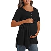 DreamGlee Womens Maternity Summer Casual T Shirts Loose Buttons Pregnancy Tunic Shirts for Leggings