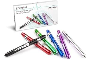 RISEMART 6PCS Diagnostic Medical Penlight Reusable LED Pen Light with Pupil Gauge for Nurses Doctors with Pocket Clip(Multico