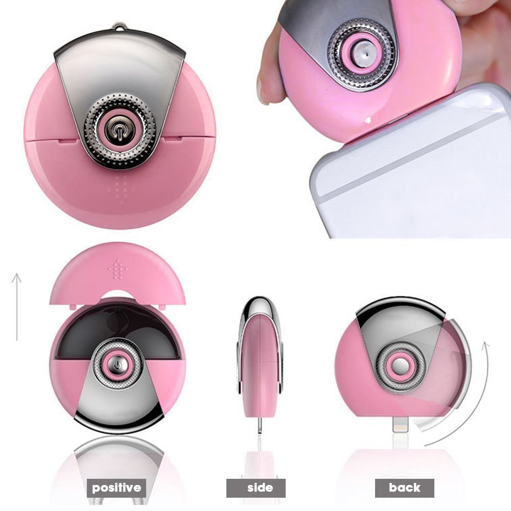 Mini facial sauna for phone,Humidifier Cell Phone Beauty Mist Spray Diffuser, Portable Mobile Phone Filling Water Meter for iPhone7/7plus/ 5/5s/5c/6/6s Plus/SE (Pink)