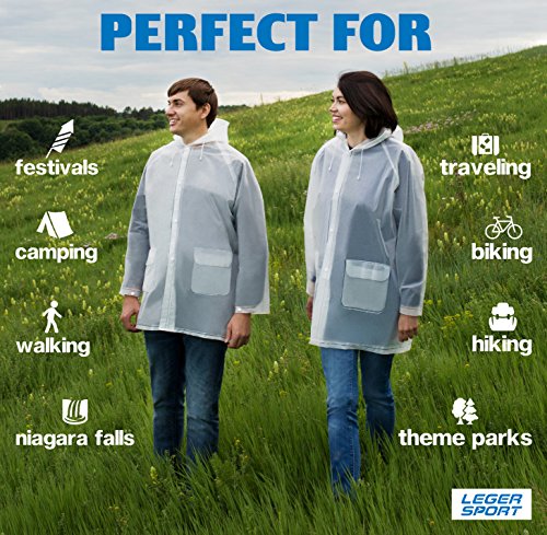 image for Leger sport Durable EVA The Best Rain Poncho Unisex Men Women - Reusab