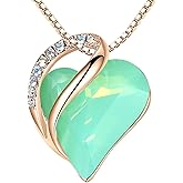 Leafael Rose Gold Plated Necklace for Women: Heart Shaped Birthstone/Healing Crystals Center, Dazzling Cubic Zirconia, Hypoallergenic Chain (18"+2"), Jewelry Gifts for Anniversaries and Birthdays
