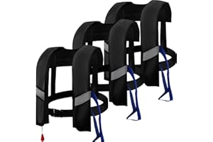 3-Pack 150N Unisex Automatic Life Jacket - Lightweight Inflatable Flotation Device with Reflective Patches, Whistle, Extra Tu