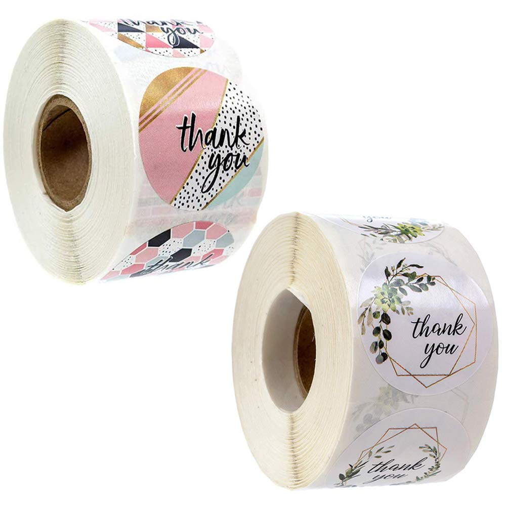 Thank You Stickers, 1000 PCS Thank You Round Sticker, Thank You Labels, Thank You Stickers Seals, Thank You Sticker Roll, for Thank You Stickers Seals Decorations Party Supplies (2 Types of Stickers)