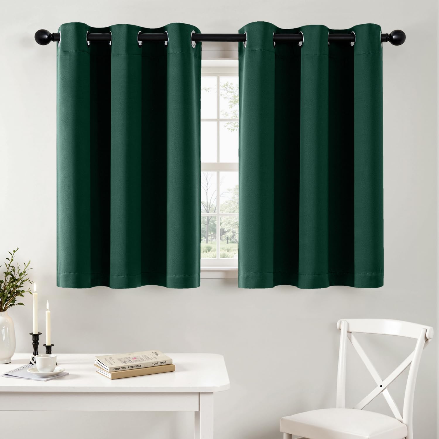 Photo 1 of MIULEE Short Curtains for Windows - Christmas Hunter Green Blackout Half Window Curtains Thermal Insulated Drapes for Kitchen Bedroom Bathroom Grommet Top Small Basement Tiers W40 x L36 Inch 2 Panels