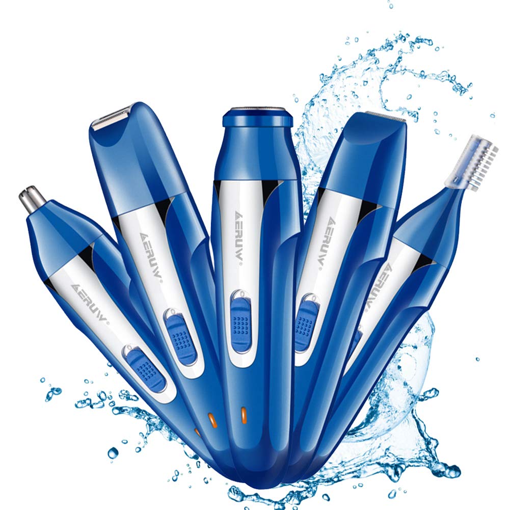 Mens Electric Shaver, 5 in 1 Nose Hair Trimmer USB Rechargeable Grooming Electric Razor / Eyebrow / Sideburns / Beard / Nose Ear Hair Trimmer for Men Women Waterproof Beauty Kit Rotary Shaver -BLUE