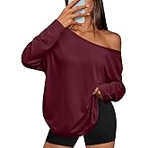 Trendy Queen Womens Off The Shoulder Tops Oversized Tshirts Long Sleeve 2026 Casual Basic Tees
